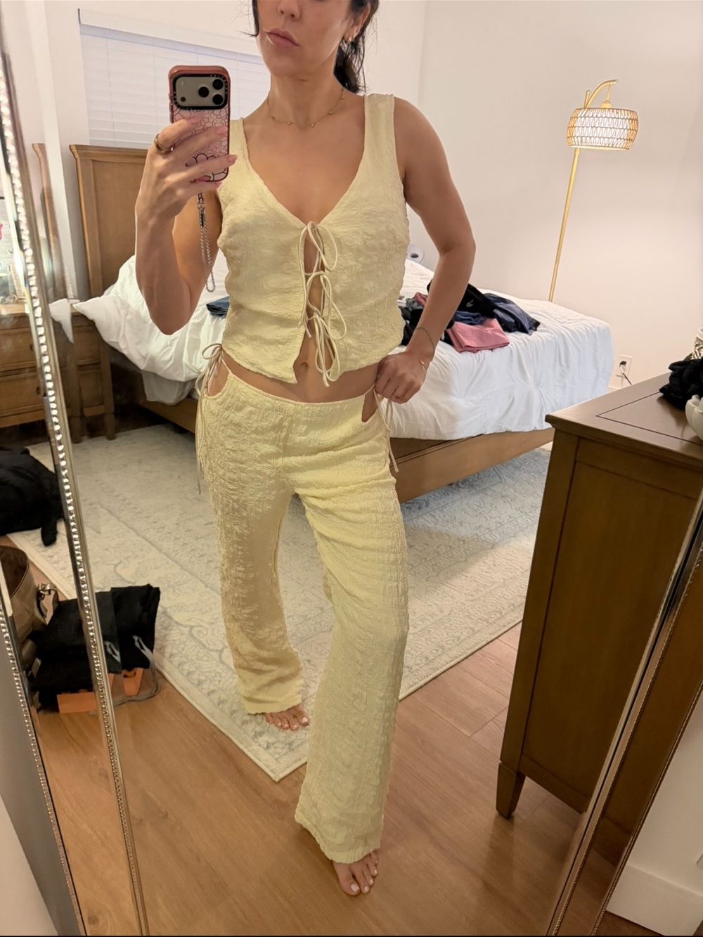 REVOLVE Cream Tie-Front Sleeveless Top & Wide-Leg Pants Set